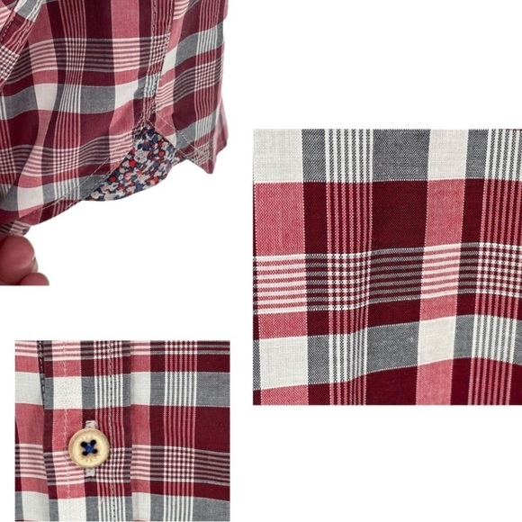 Ted Baker Burgundy/Gray Plaid Check Button Up Business Casual Shirt  Size 5/ XL - Picture 8 of 15